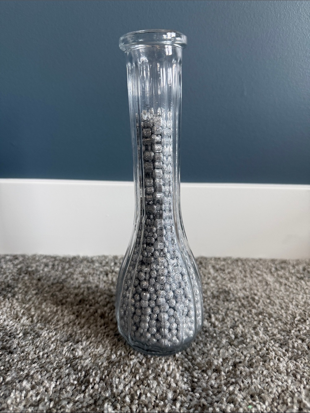 Clear Glass Vase with Silver Decorative Beads
